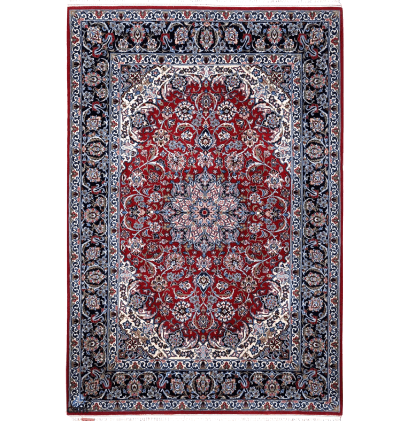 Handmade Red Persian Isfahan Wool rug